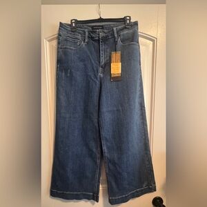 Risen Los Angeles High-Rise Wide Leg Flare Jeans in Dark Blue